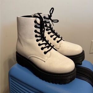 White Lace-Up Ankle Boots